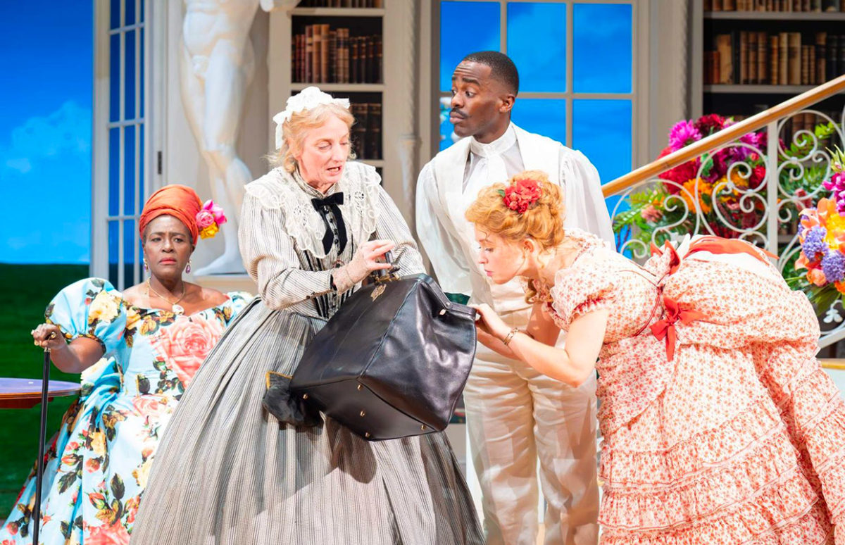 Sharon D. Clark as Lady Bracknell, Ncuti Gatwa as Algernon, Amanda Lawrence as Miss Prism and Eliza Scanlon as Cecily.