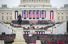 The Capitol in Washington, D.C., decorated with stars and strips flags for President Trump's first inauguration in 2017.