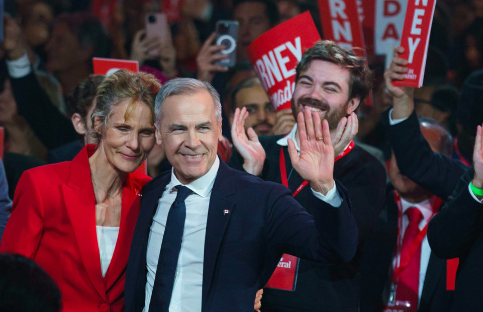 Mark Carney, the new Canadian Prime Minister, in front of a jubilant crowd.