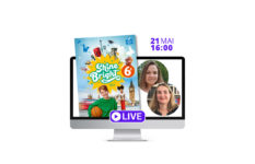 A screen with the cover of Shine Bright 6e and the photos of the two authors presenting the webinar