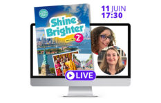 The cover of Shine Brighter 2e with the photo of two authors on a computer screen
