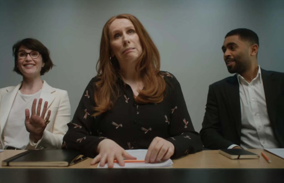 The casting directors from Leading Lady Parts: Gemma Arterton, Catherine Tate, Anthony Welsh