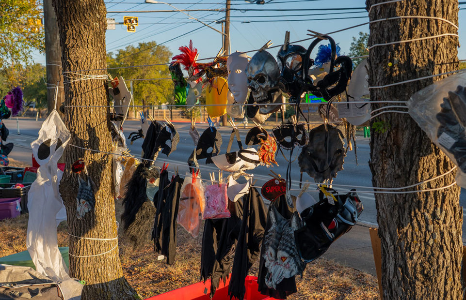 Halloween masks at the October's Child Halloween costume giveaway.