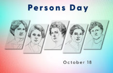 The poster for Persons Day, with portraits of the the Famous Five women who obtained the right for Canadian women to be considered "persons" under the law.
